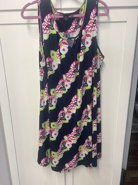 Kaari Blue Navy Sleeveless Floral Mini Dress with Pink & Lime Accents